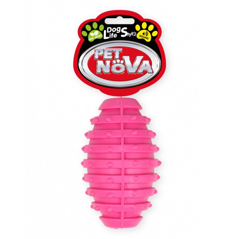 PET NOVA Piłka rugby z dzwonkiem o aromacie mięty 10cm - różowa